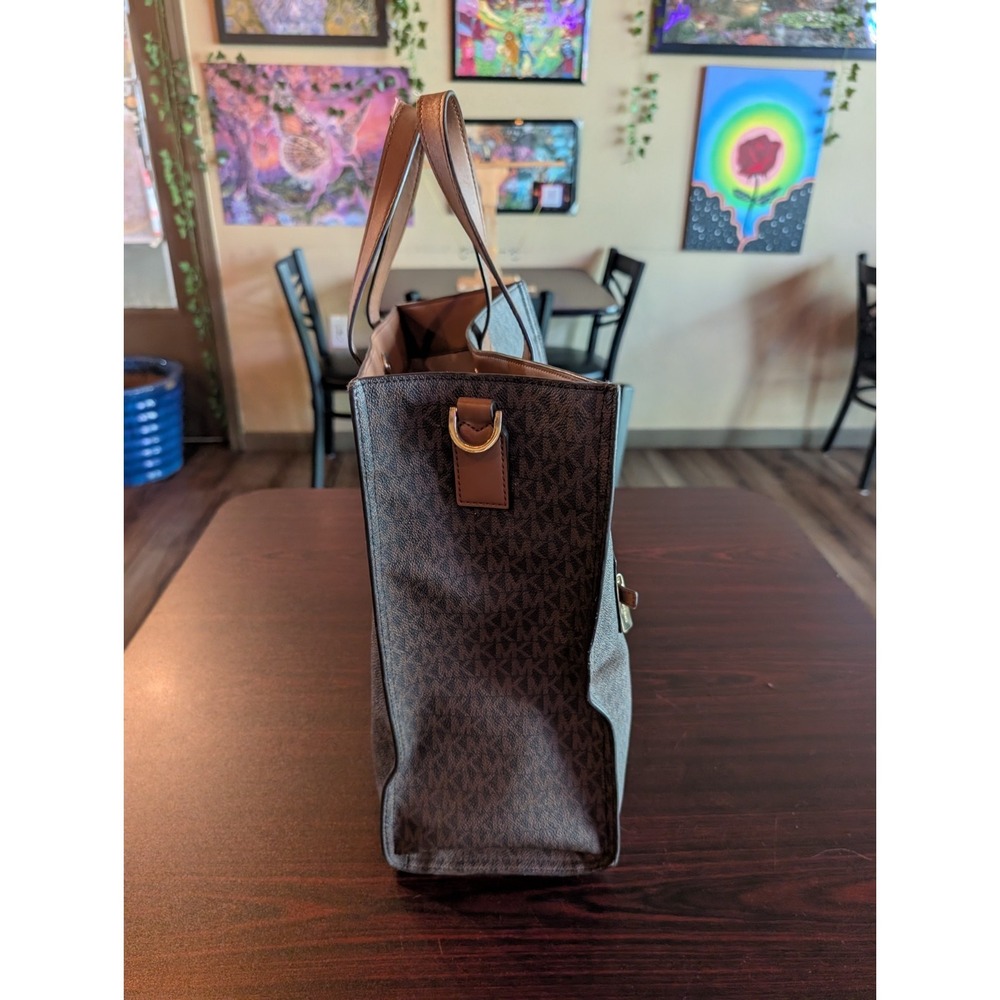 Michael Kors Large  Kenly Leather Shoulder Tote Satchel Crossbody Brown - Picture 4 of 7